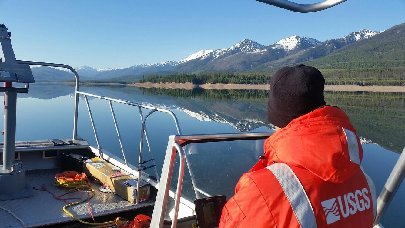 Crossing Hungry Horse Resv en route to S Fk Flathead River streamgage