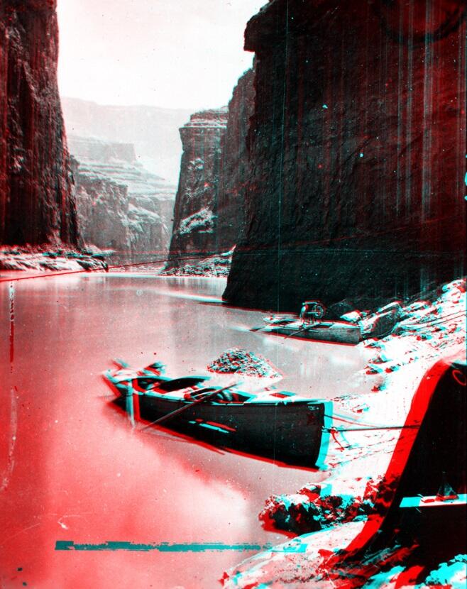 This is a photo of two boats in Marble Canyon, Colorado River.