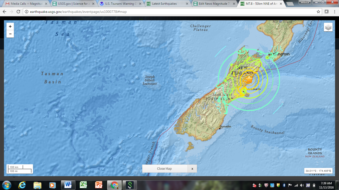 Magnitude 7.8 Earthquake in New Zealand