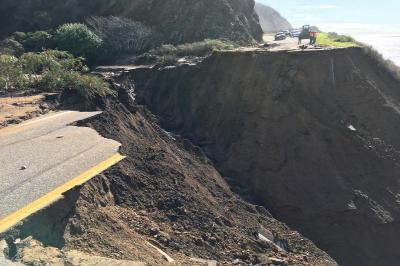 part of road missing on side of cliff