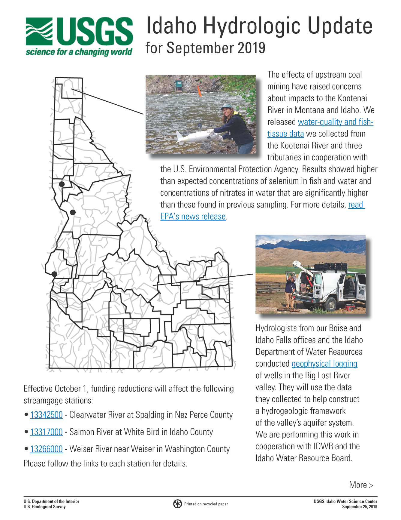 Idaho Hydrologic Update, September 2019