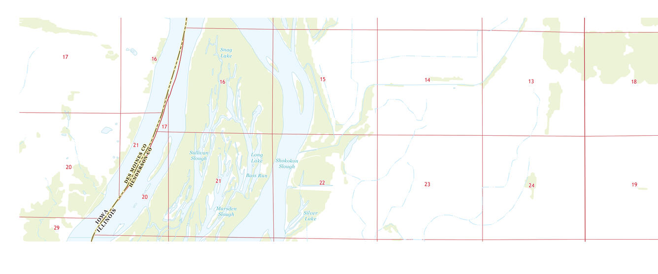 State County and PLSS boundaries from a 2015 US Topo map for Burlington, Iowa