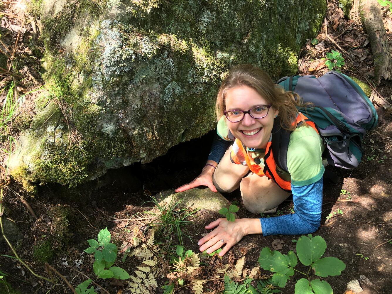 Shannon at previously-used wolf den