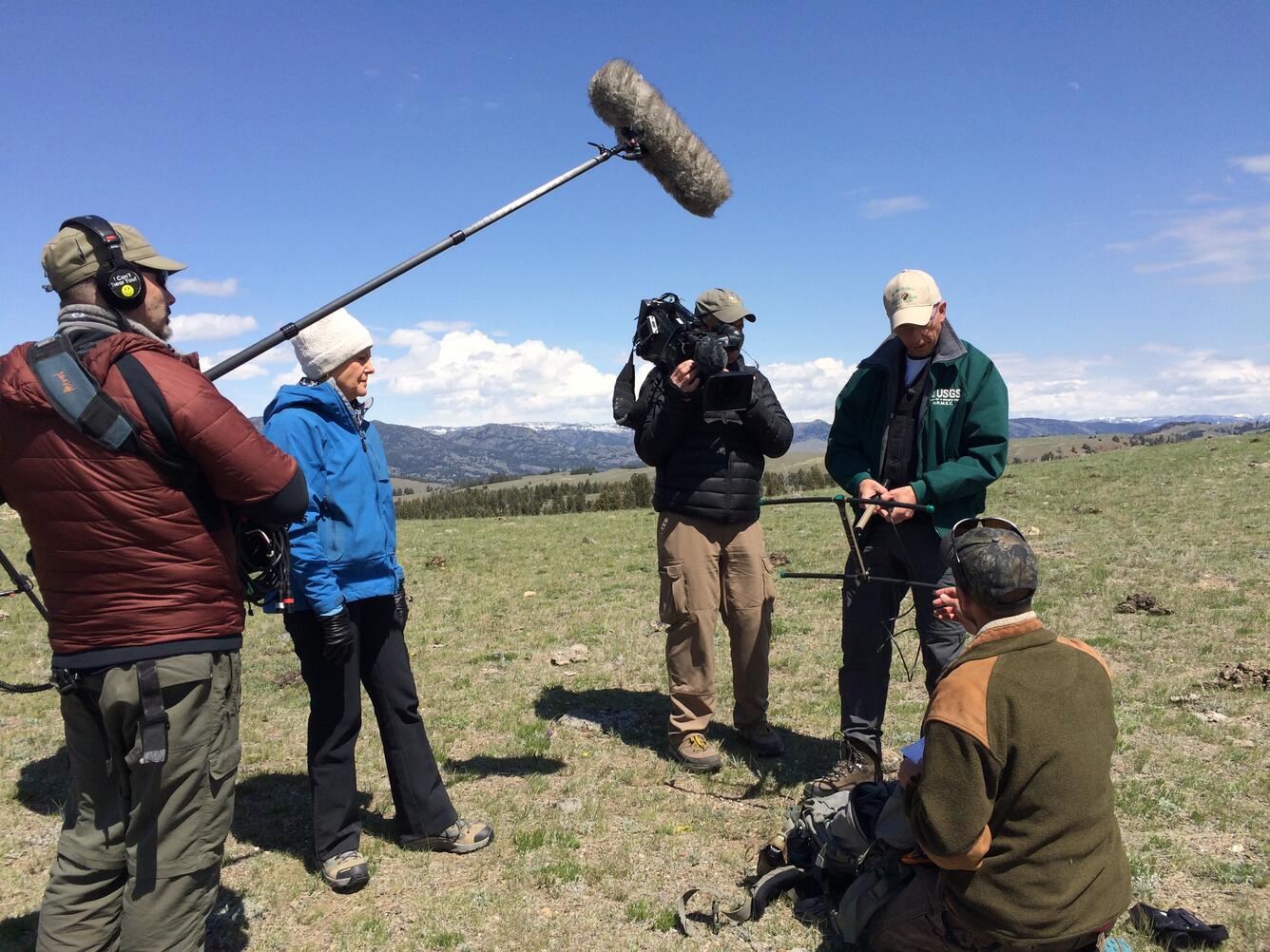 USGS scientists Frank van Manen being interviewed by NBC Nightly News in Yellowstone.