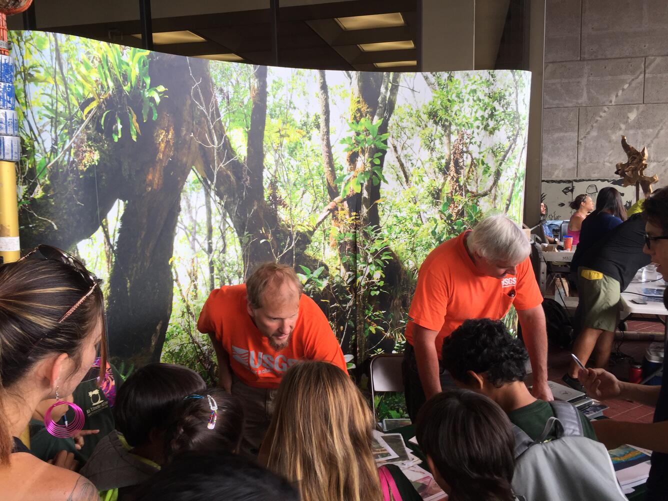 Drs. Eben Paxton and Gordon Tribble man the USGS booth at Earth Day 2016