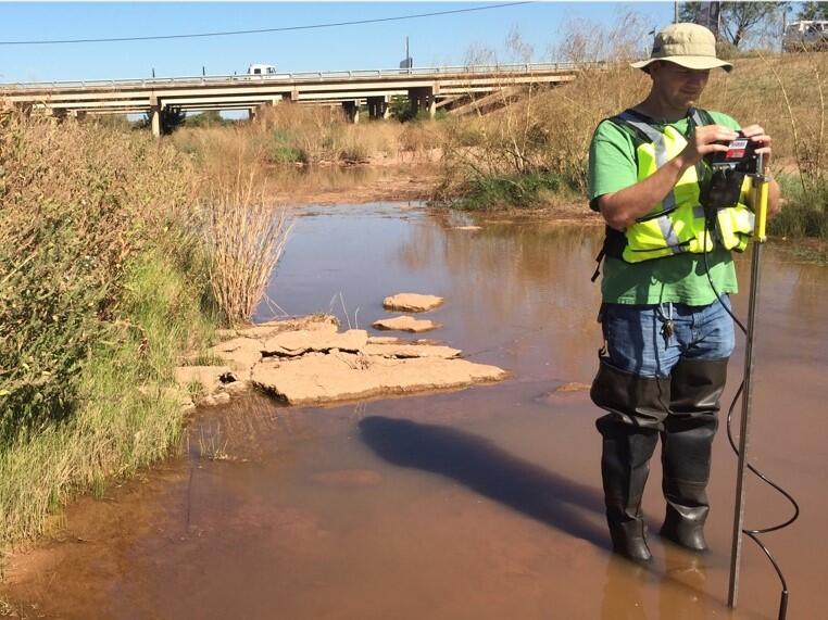 Measuring streamflow at USGS gaging station 08083480: Cedar Creek at IH20, Abilene, TX