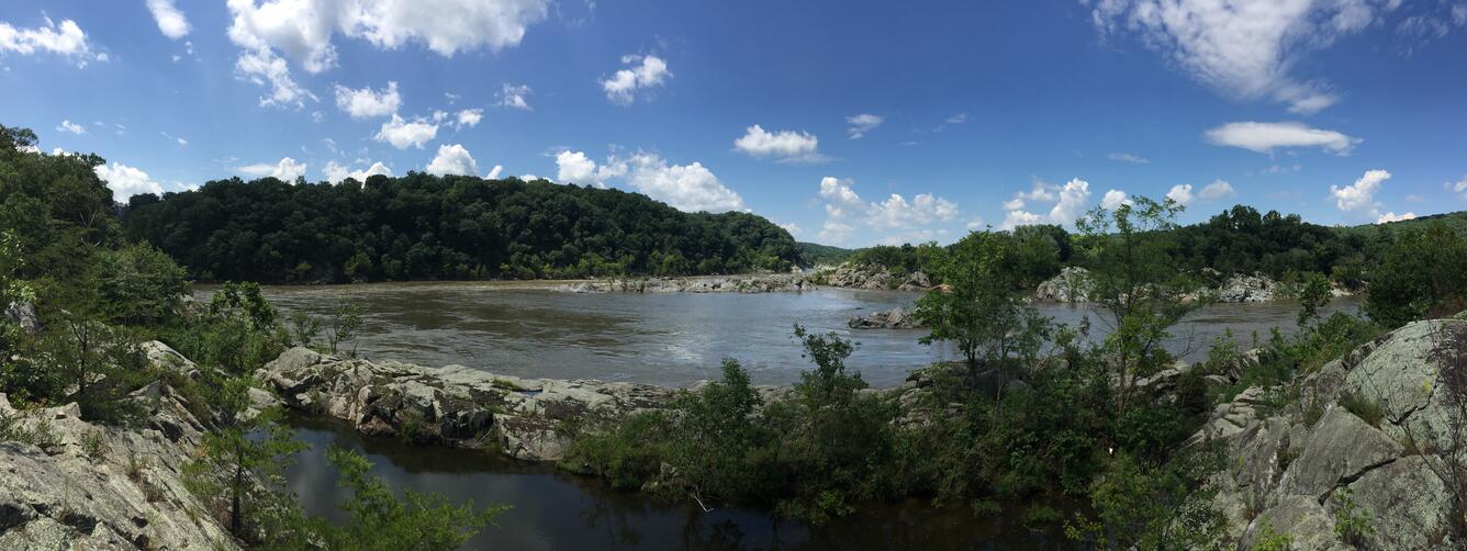 Panoramic view of the Potomac River taken southeast of Great Falls Park, VA. 