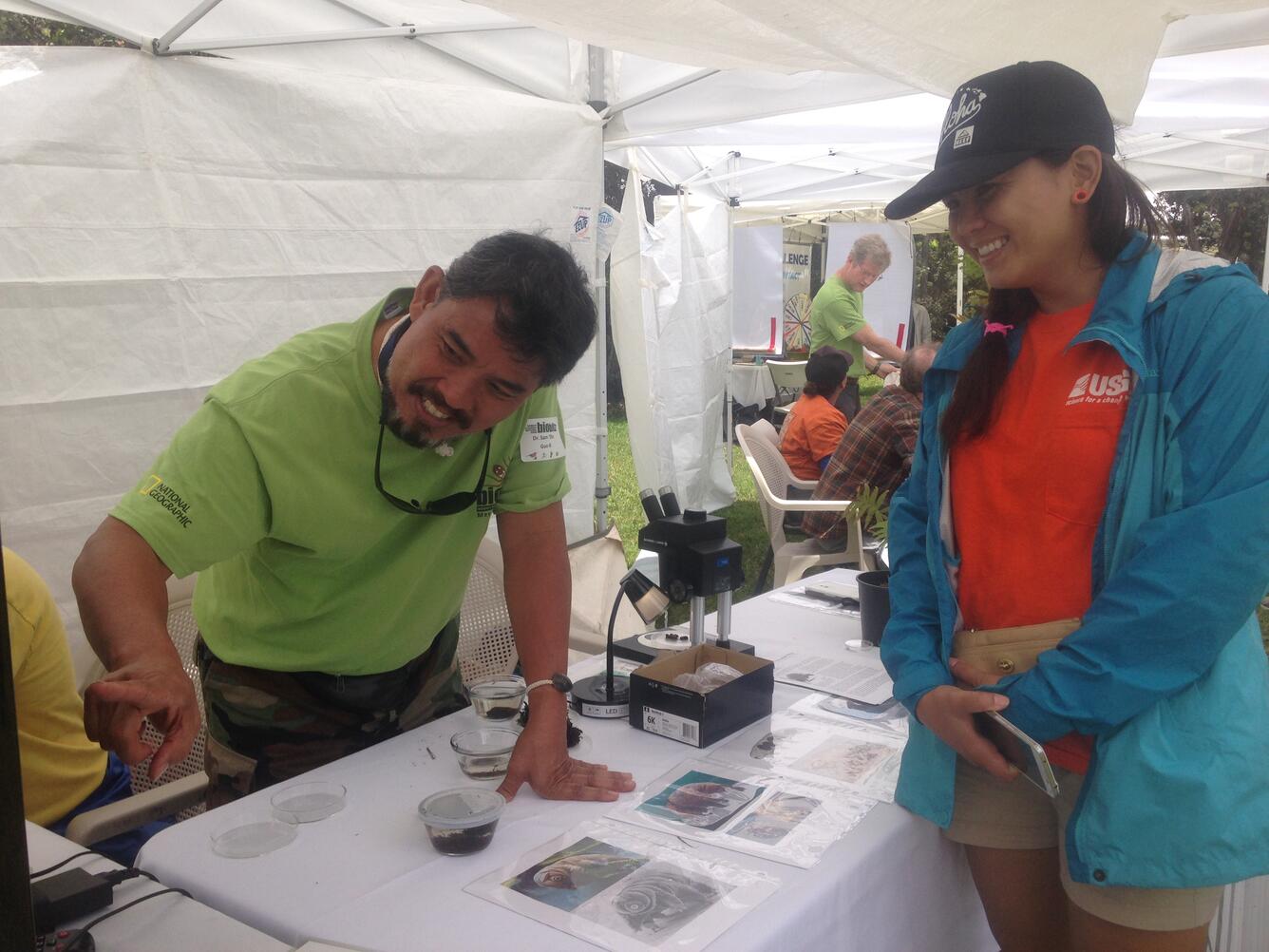 Researchers view tardigrades collected from a water sample in Hawai‘i Volcanoes National Park