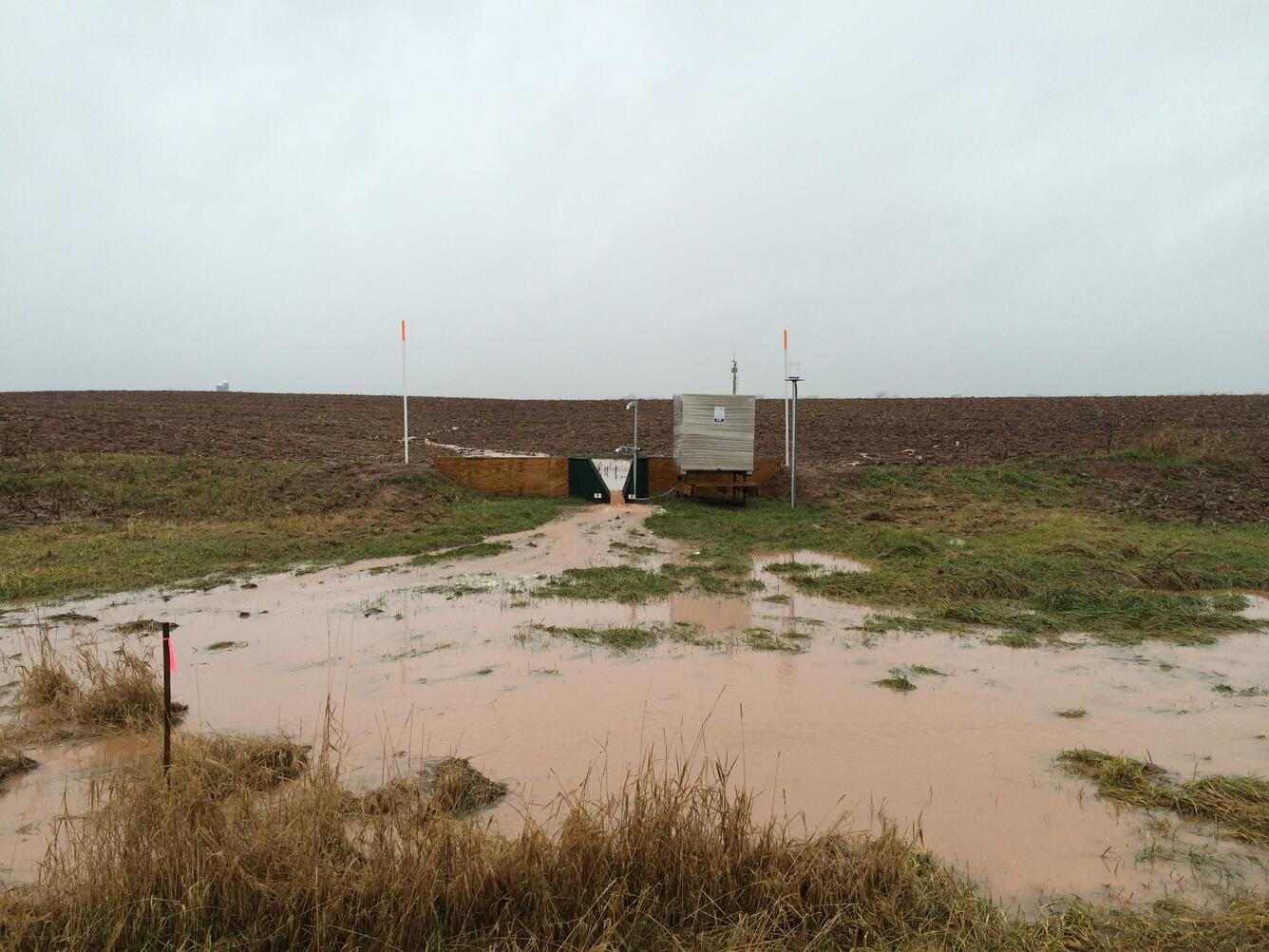 Photo of a runoff event at an edge-of-field surface site.
