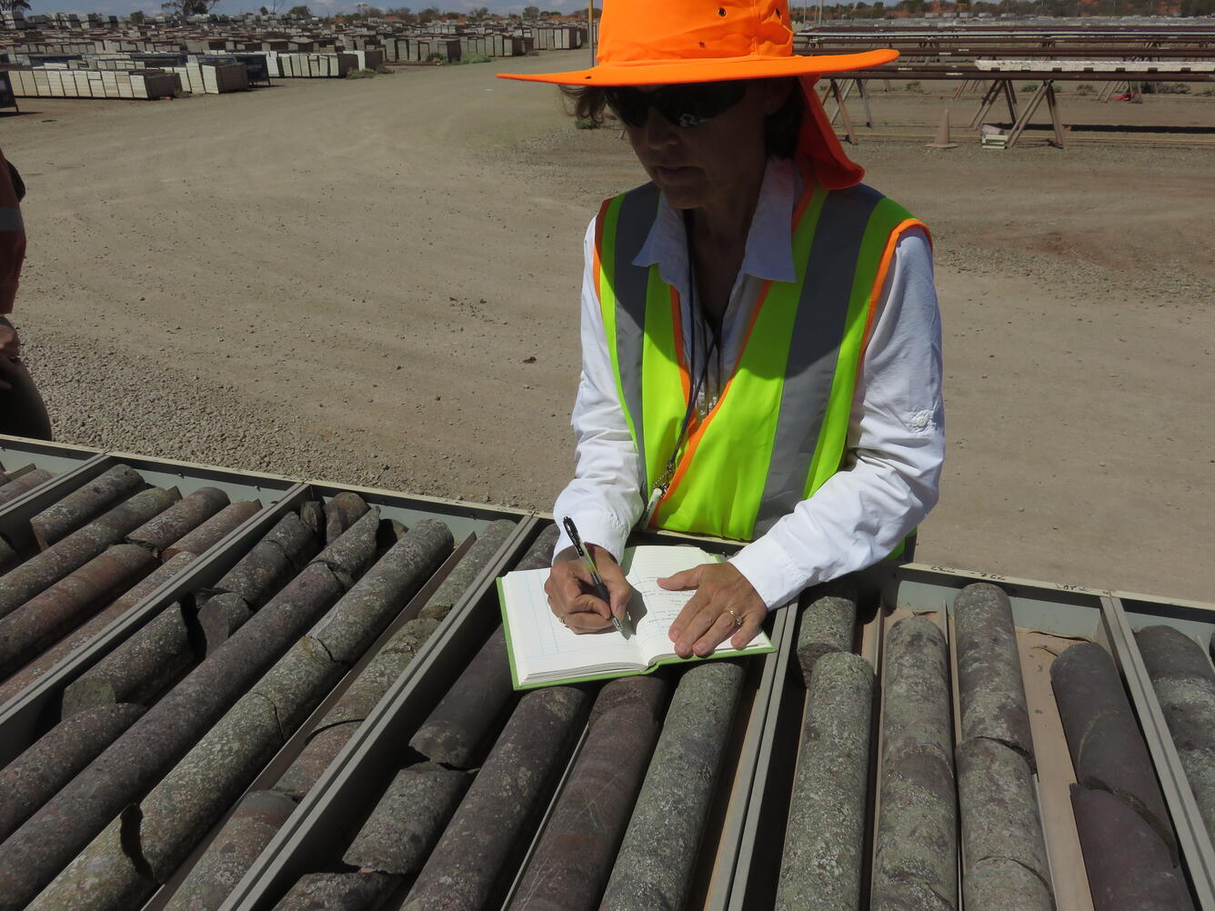 USGS scientist Susan Hall examining core in Australia
