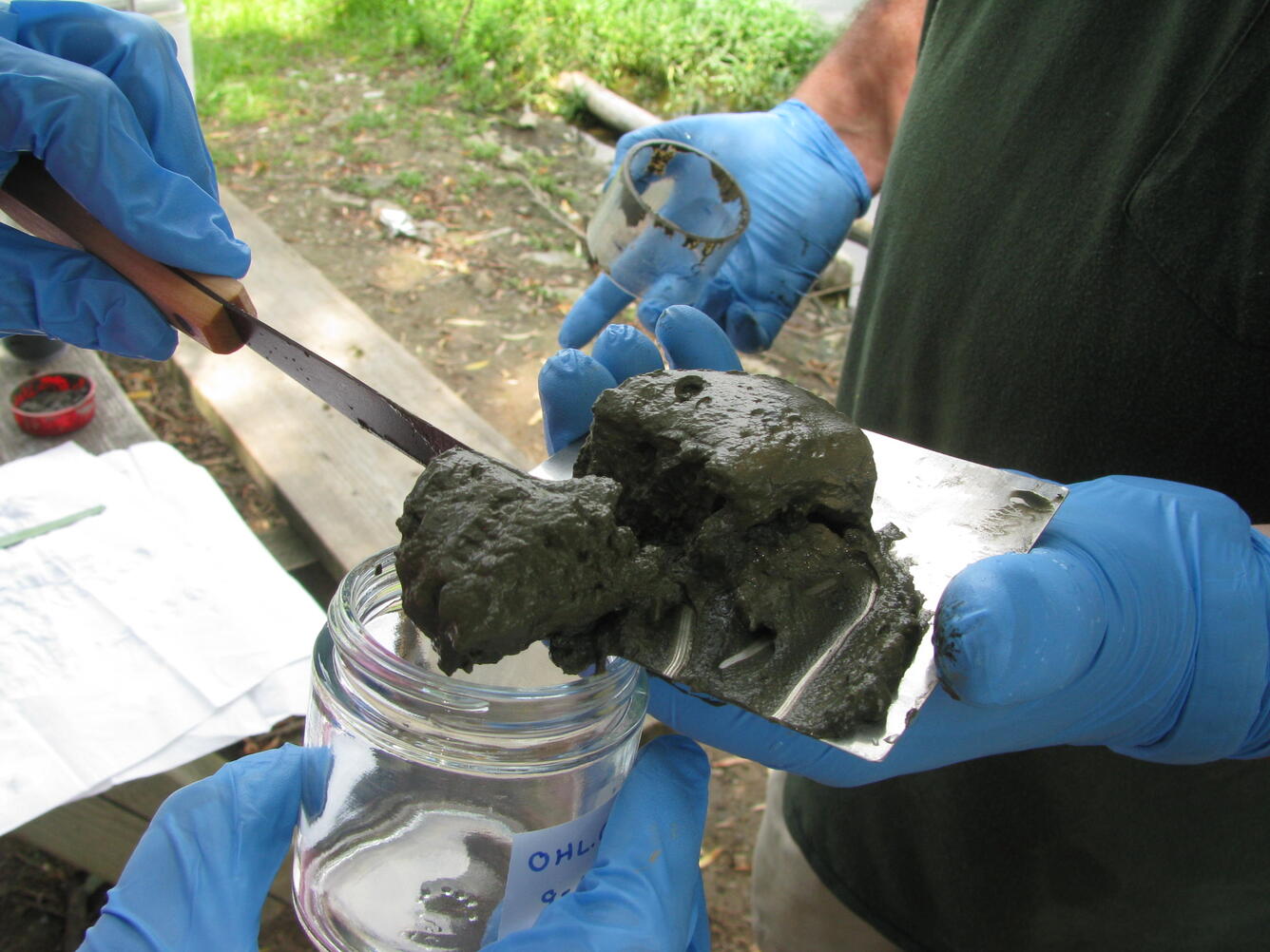 Preparing lake sediment core for analysis