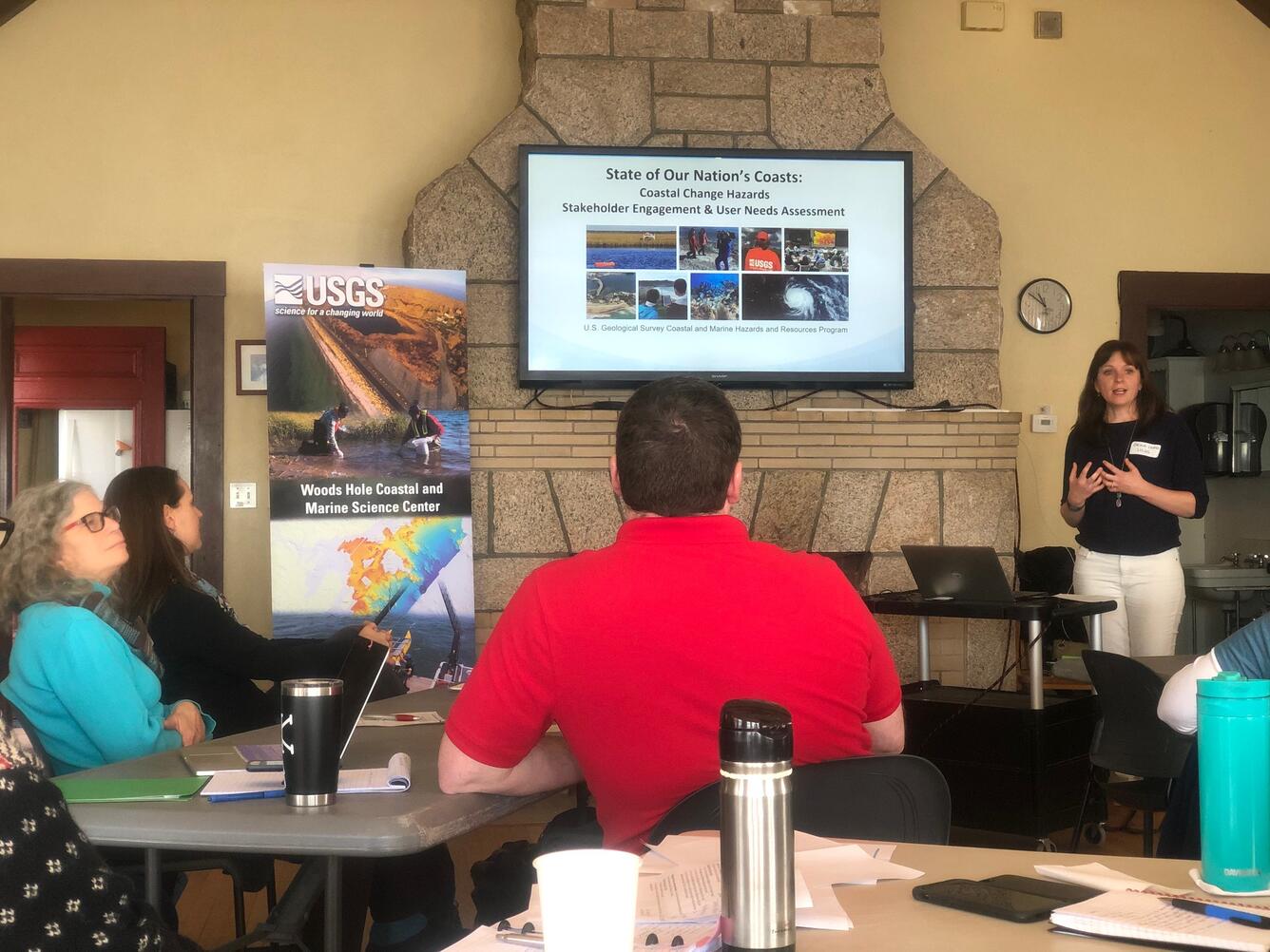 Photograph of Erika Lentz leading Coastal Change Hazards Workshop