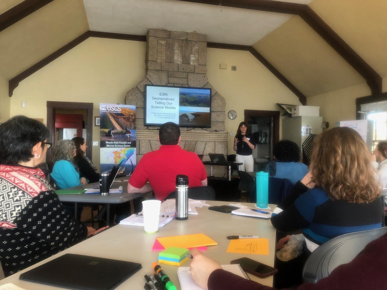 Photograph of Erika Lentz leading Coastal Change Hazards Workshop