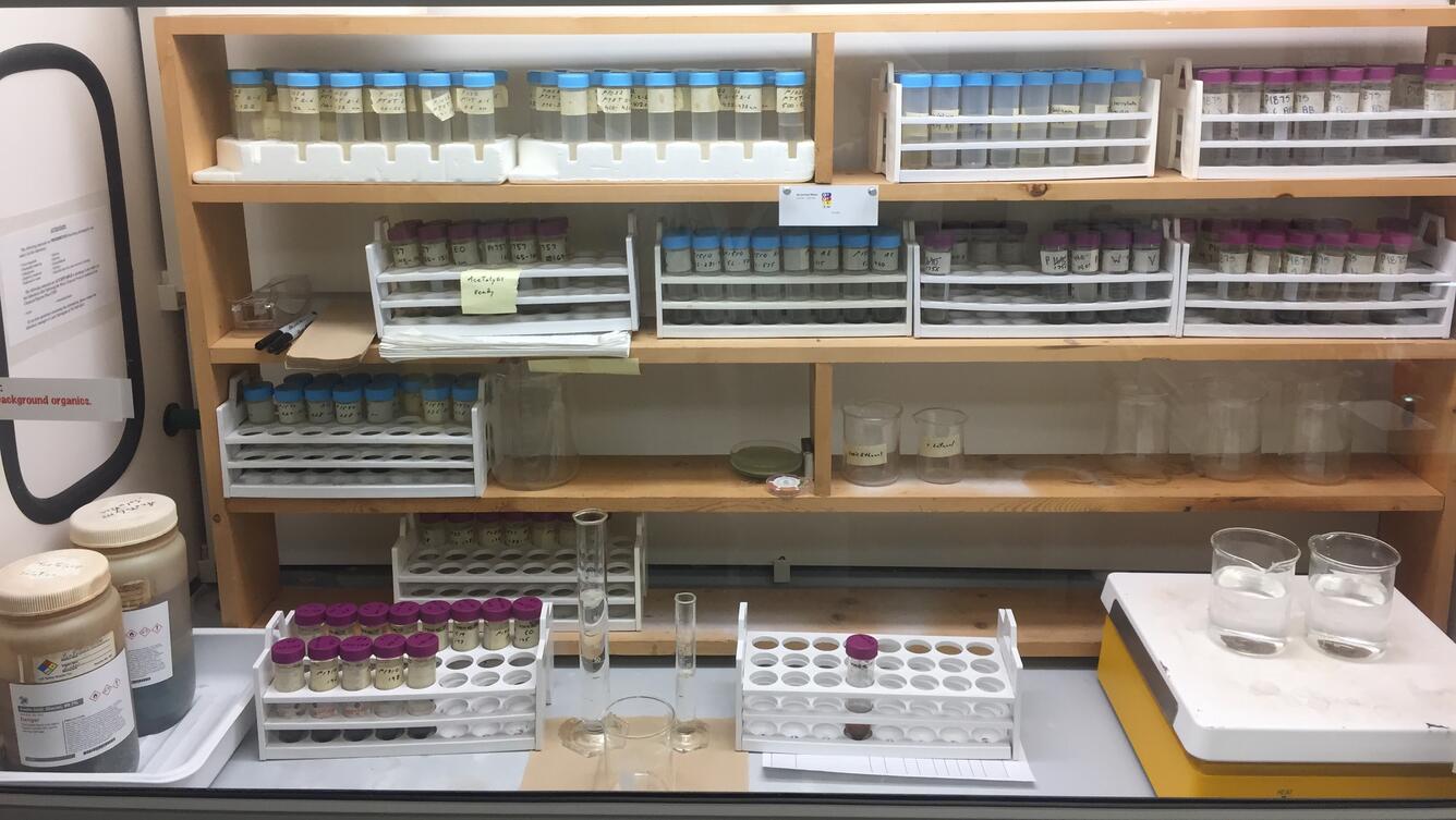 A image of the acetolysis set up in a fume hood