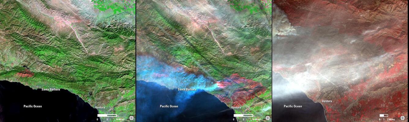 Satellite images showing the Thomas fire.