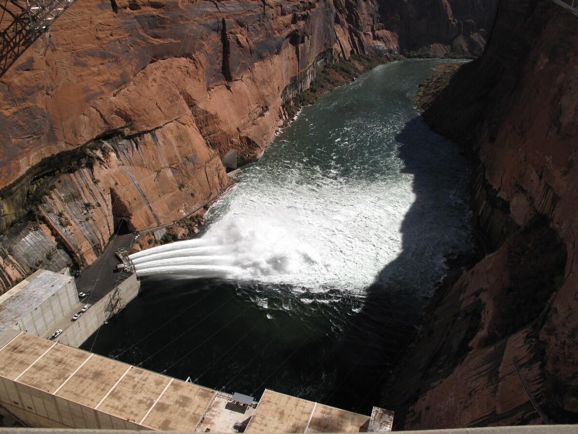 Water from Glen Canyon Dam’s jet tubes during a High-Flow Experiment on the Colorado River.