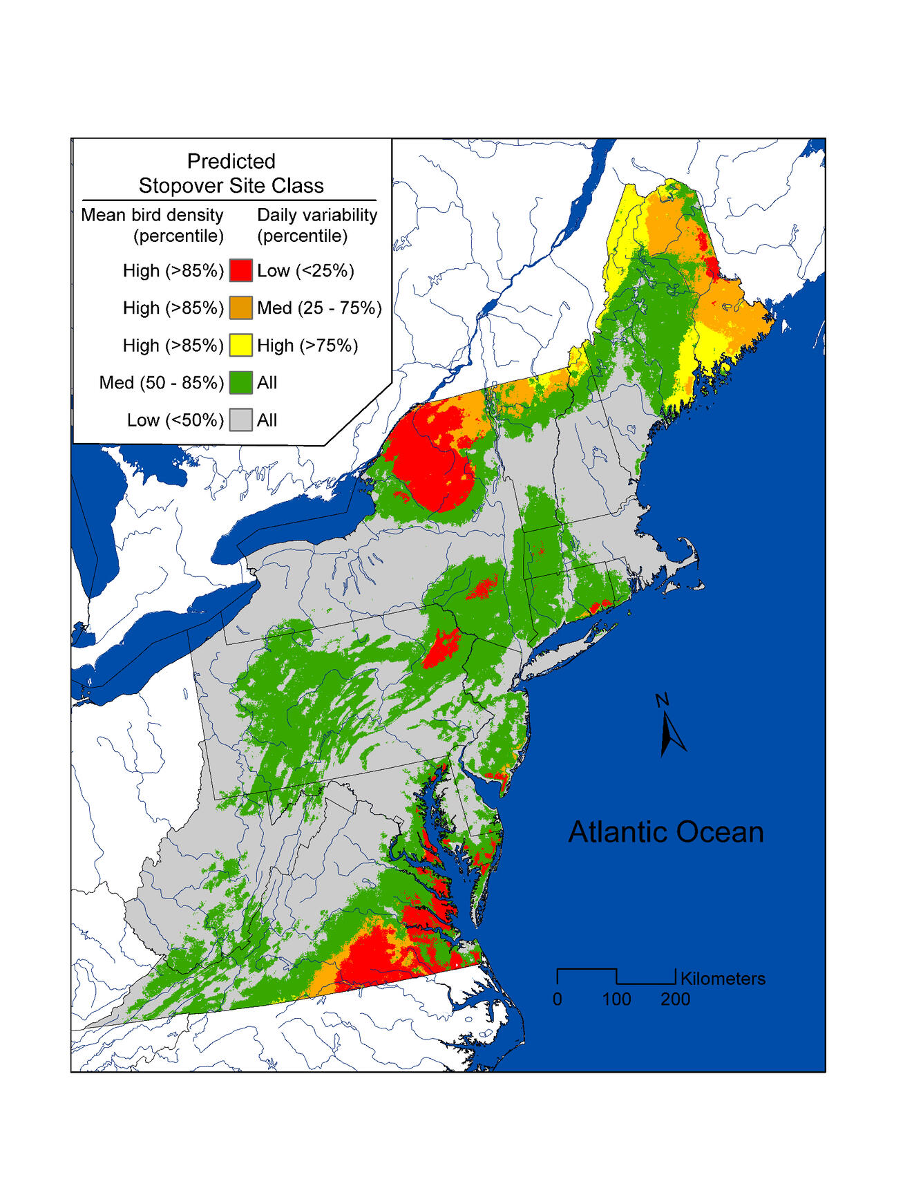 Model-predicted bird stopover densities, Fall 2008-2014