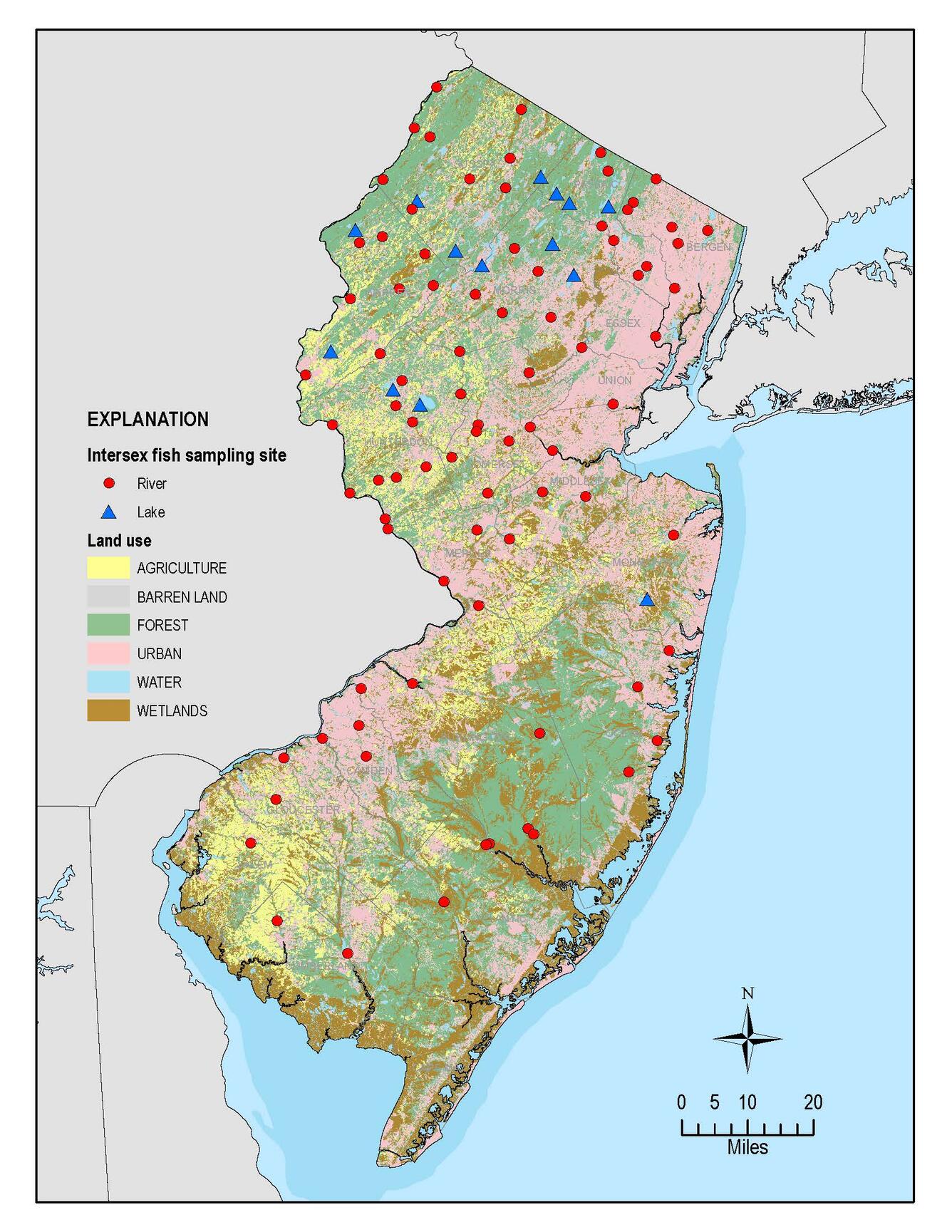 Map of the Intersex Fish Sampling sites