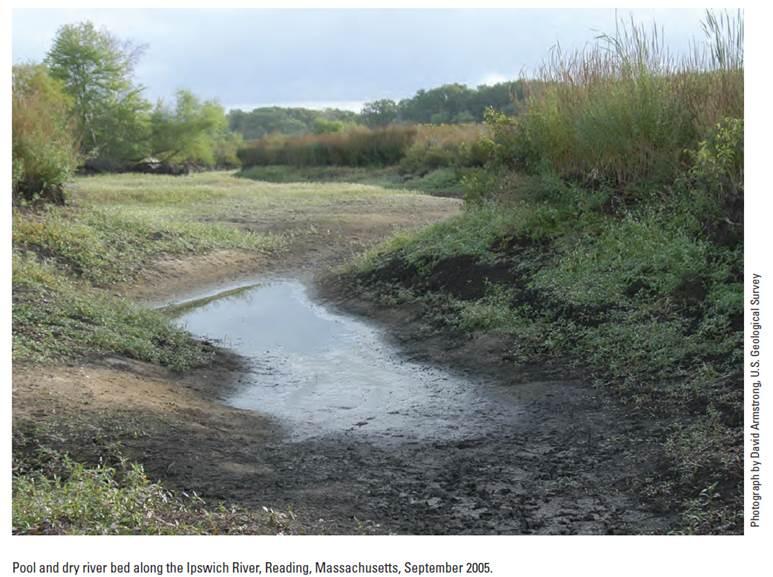 Pool and dry river bed along the Ipswich River, Reading, Massachusetts