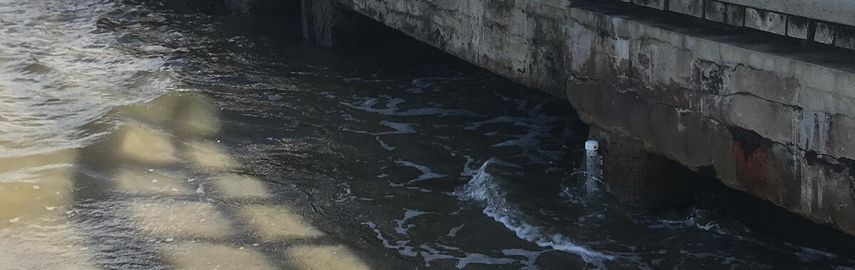 An image of a storm-surge sensor, which looks like a metal tube, attached to a pier in Puerto Rico prior to Irma's arrival. 