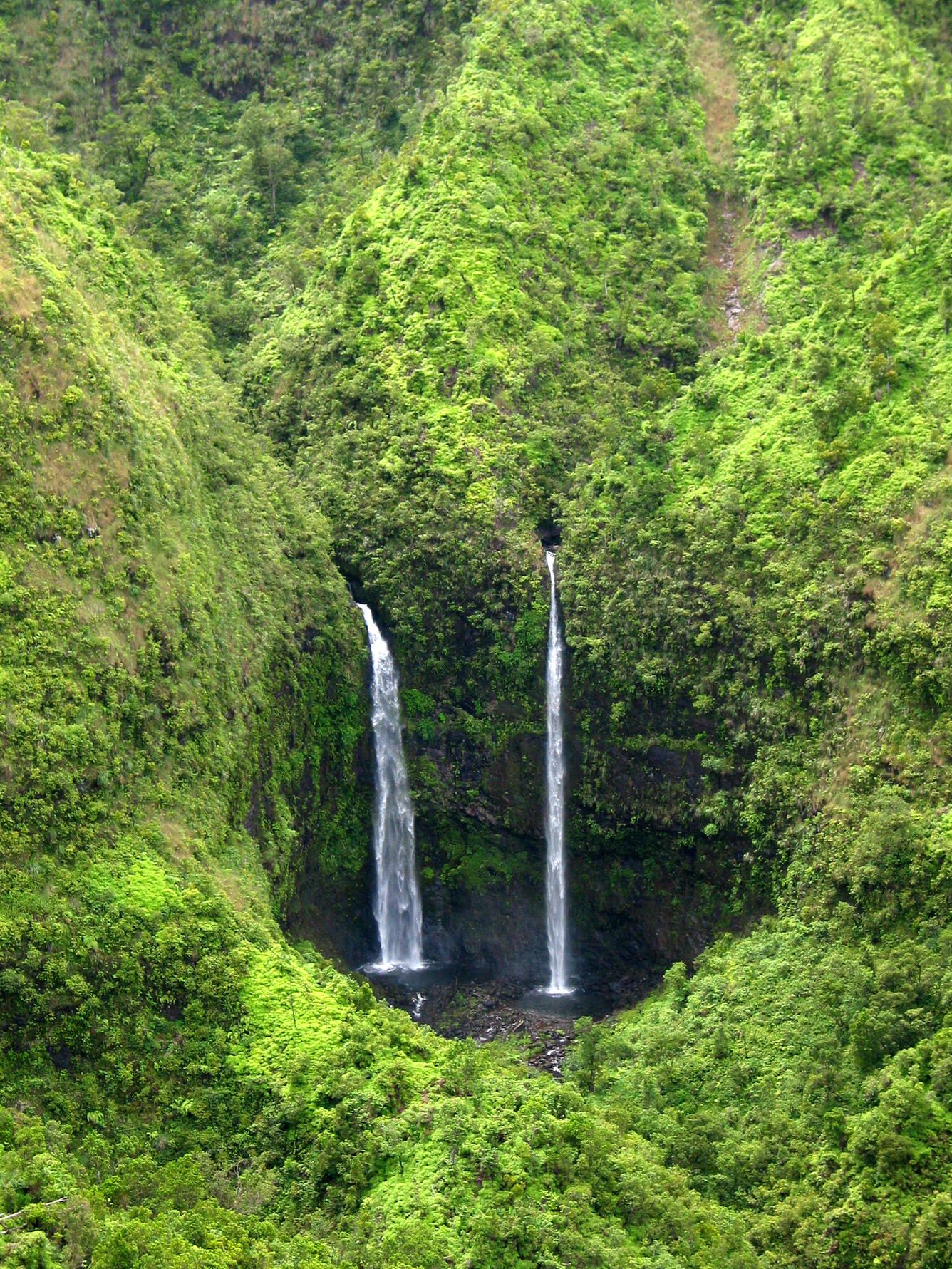View of Hanalei waterfall from helicopter