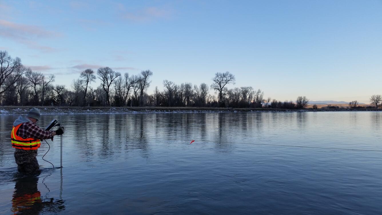 Measuring streamflow in Jefferson River near Three Forks, MT