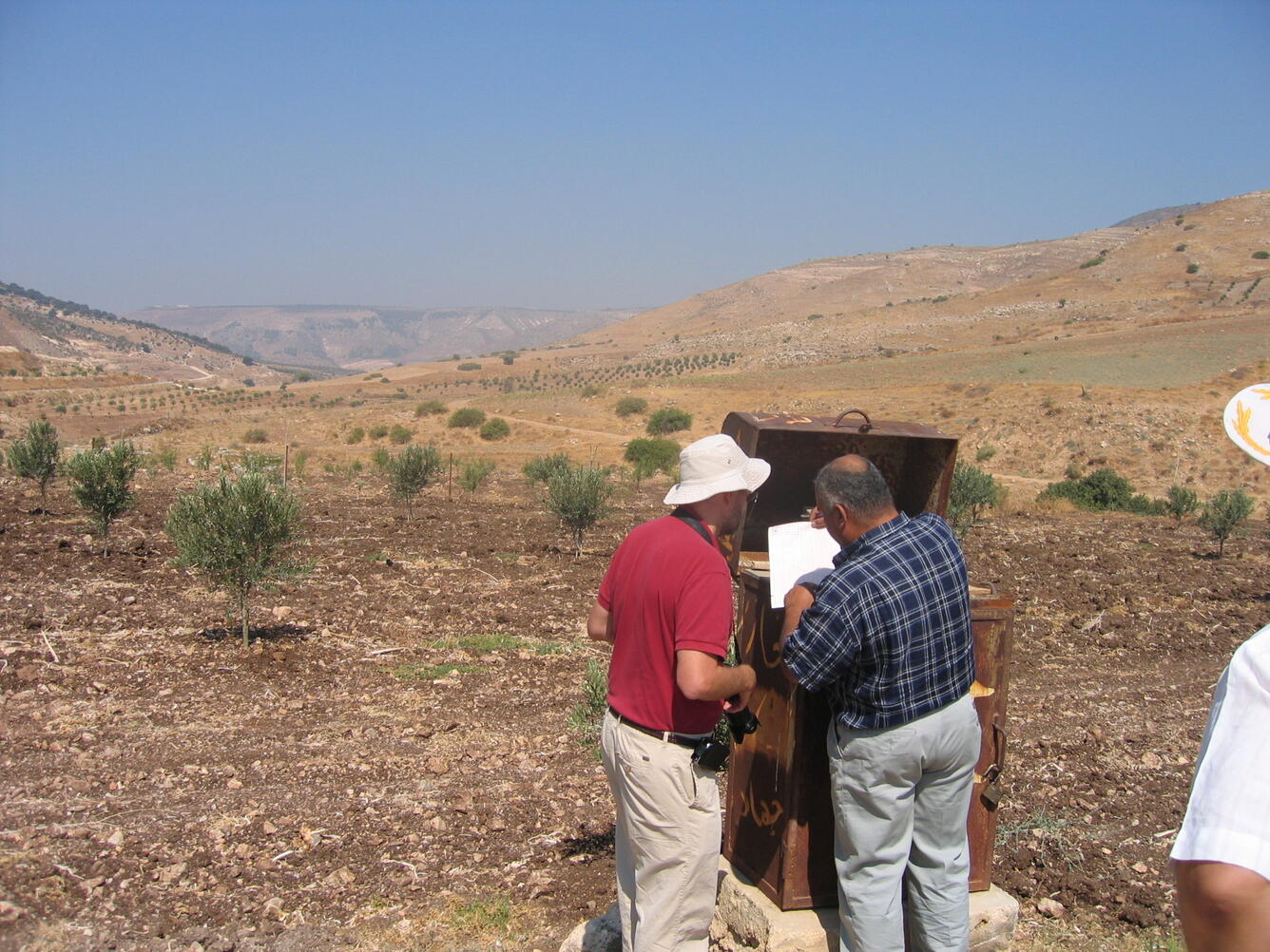 Photograph of technicians measuring water levels in a well in Jordan