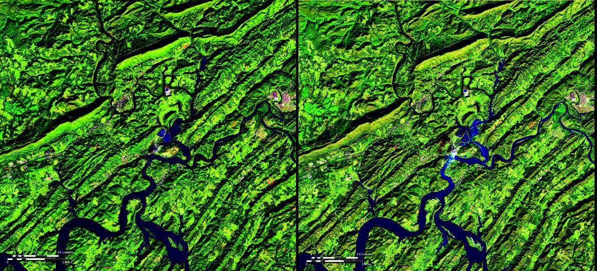 Satellite image showing flooding Kingston flooding.