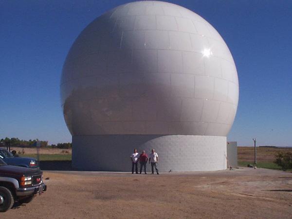 Color photo of USGS EROS Radome installation, circa 1999