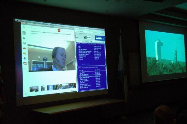 Color photo of Landsat 8 launch event held in the EROS Auditorium