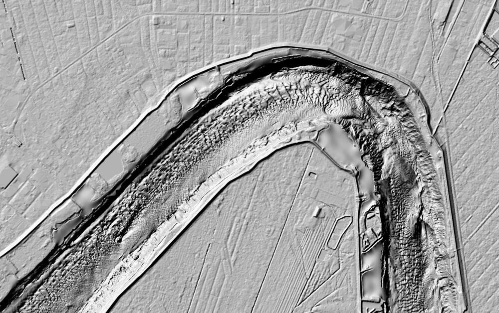 black and white photo of river bathymetry model