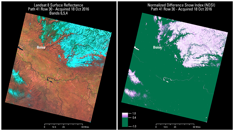 Landsat Surface Reflectance and Normalized Difference Snow Index