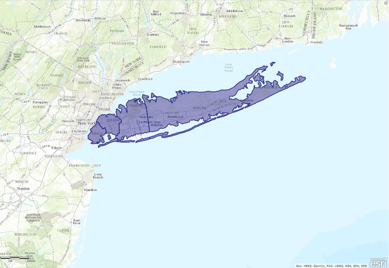 map of Long Island 2010 Fresh Groundwater Use