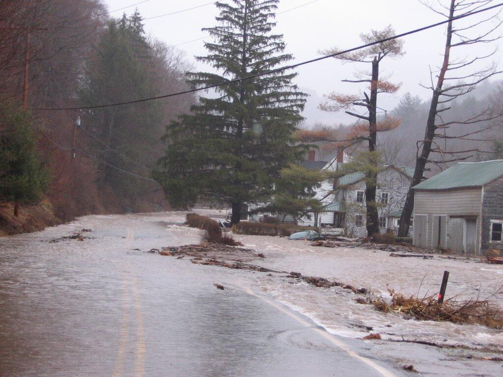 flooded road in rural New York