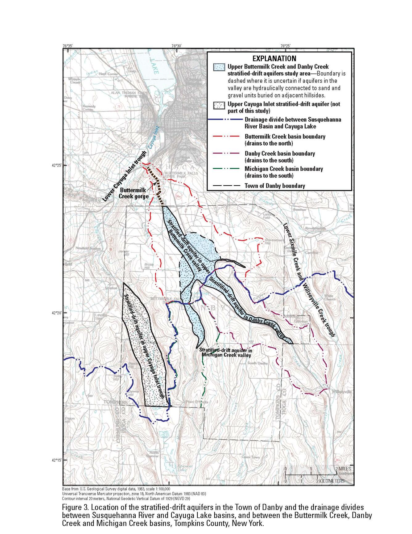 Location of the stratified-drift aquifers in the Town of Danby and the drainage
