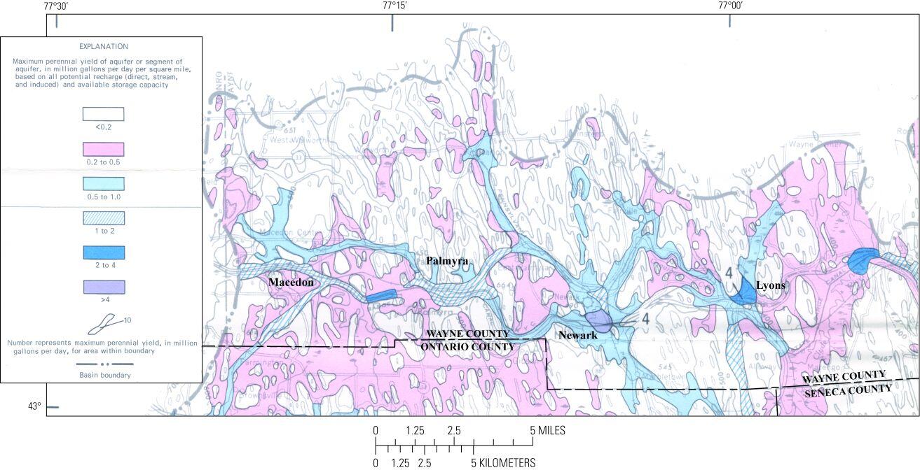 multicolored aquifer map of Wayne County, New York