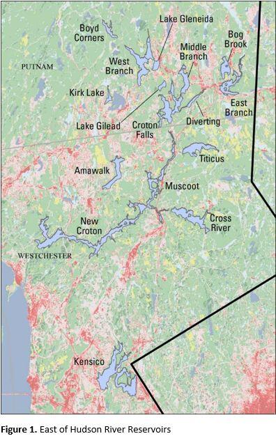 multicolored map of reservoirs in NY east of the Hudson River