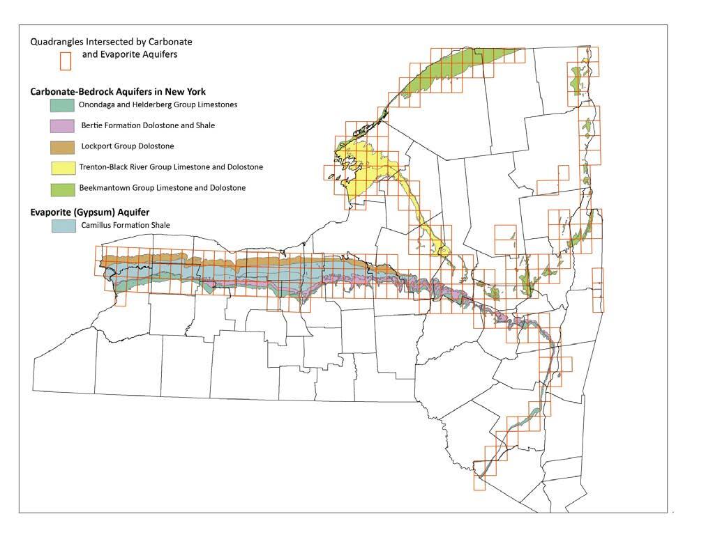 map of New York state with colored areas for aquifers