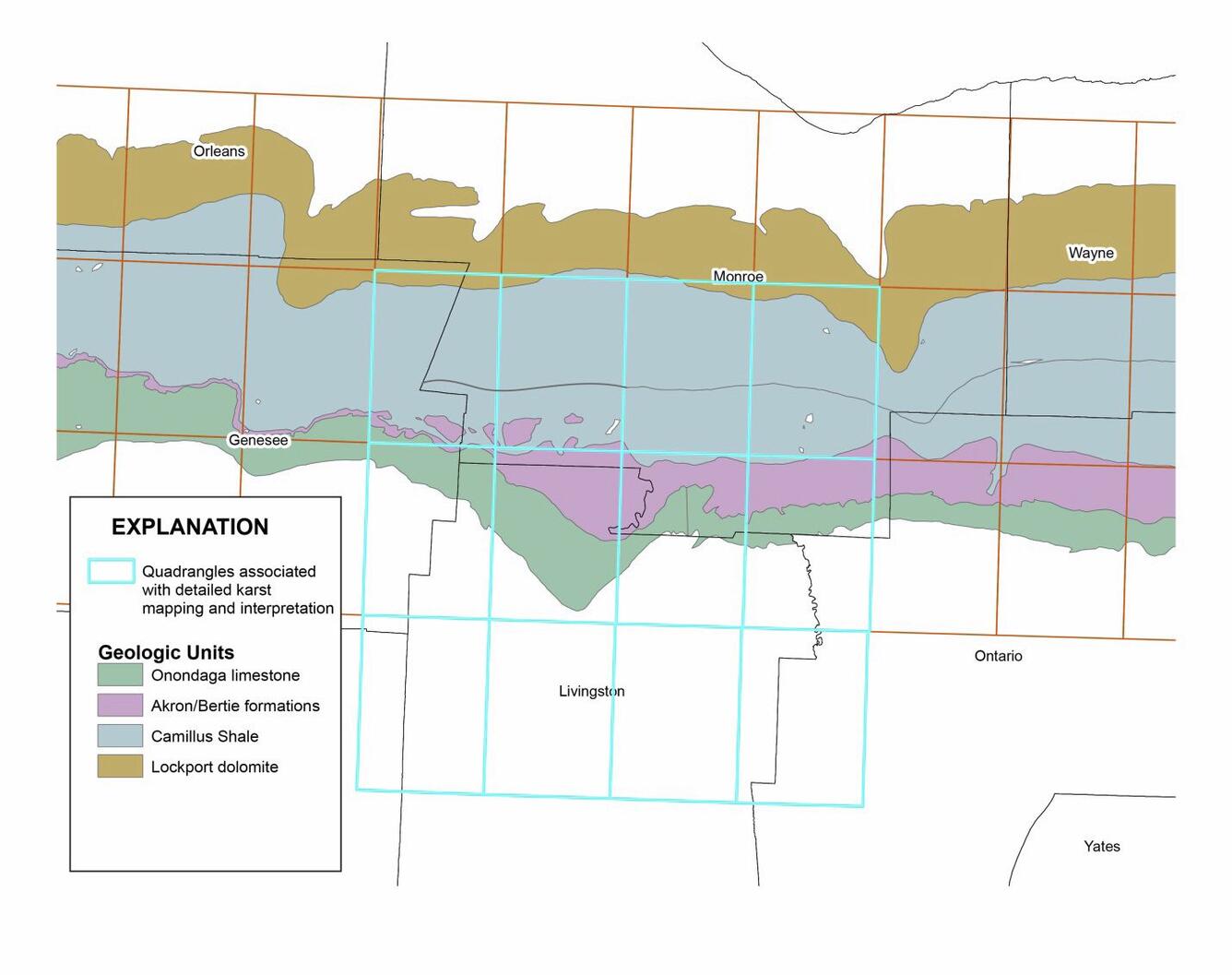 multicolored illustration of layers of geologic units in western NY