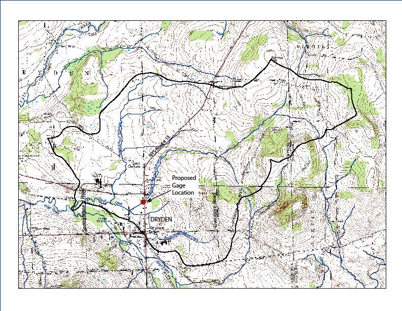 topo map of Dryden, NY with red dot for proposed streamgage