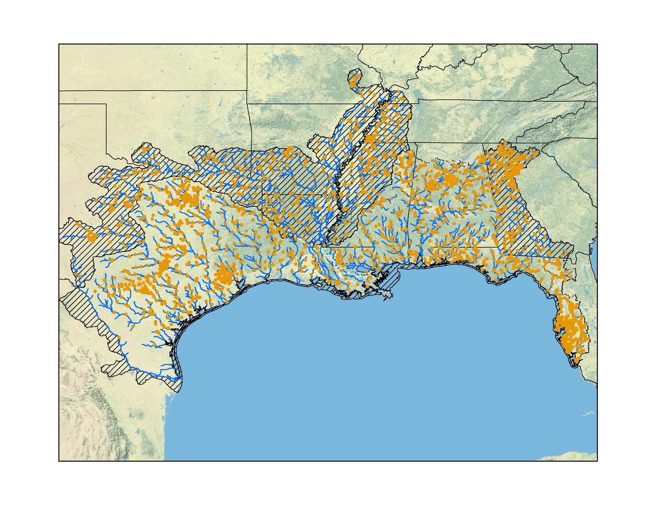 River systems of the southern US Gulf Coast States