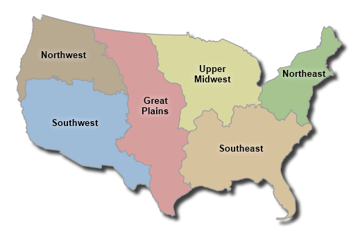 Gap Analysis Species U.S. regional boundaries map used for species modeling