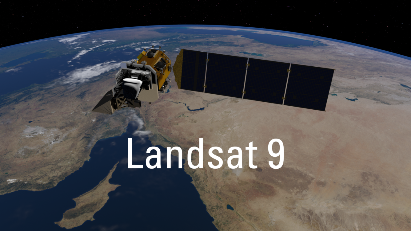 Artist rendering of Landsat 9 in orbit