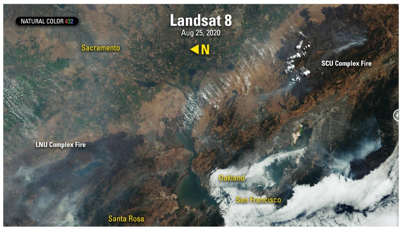 Landsat image of Sacremento fires - Dec 2020