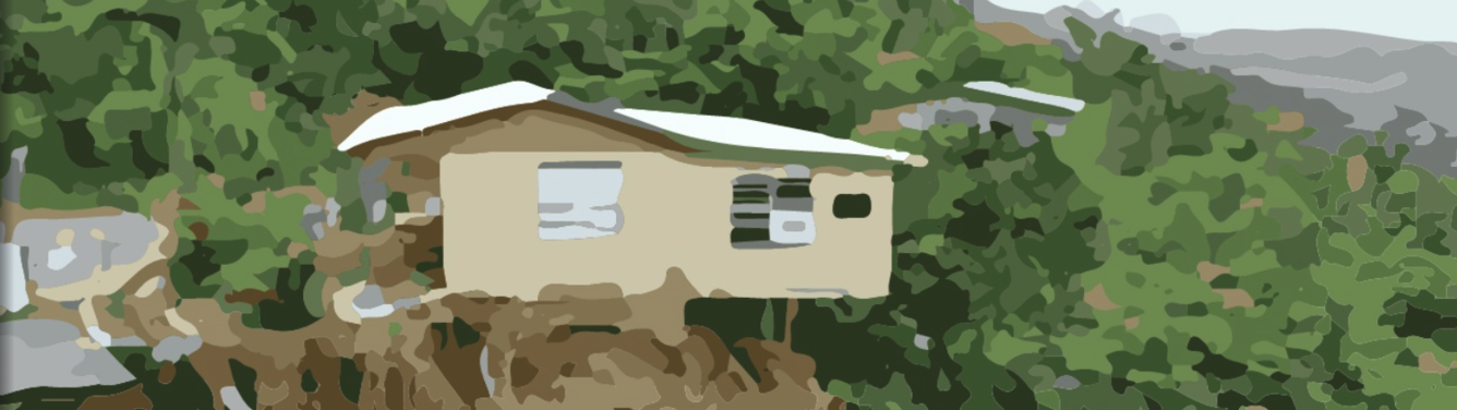 photo of house on edge of landslide with effects added