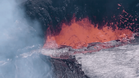 Lava splashes from a lava lake.