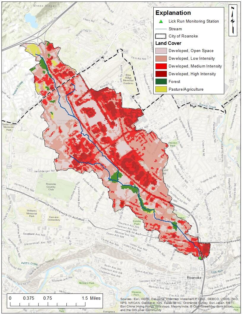 Lick Run Watershed Map