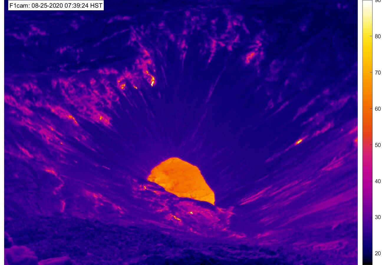 Thermal image from the west rim of the new summit collapse features [F1cam].