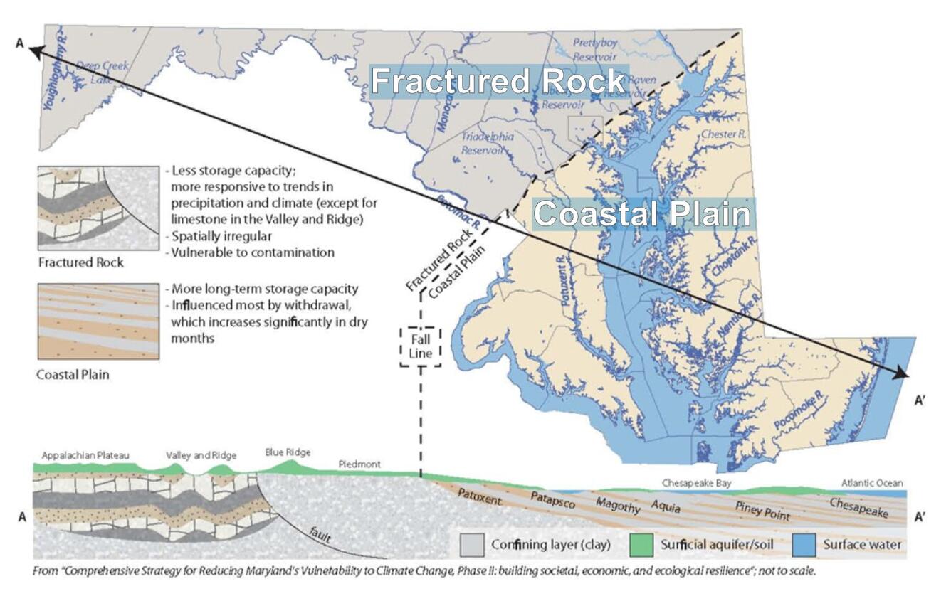 Map of Fractured Rock and Coastal Plain in MD