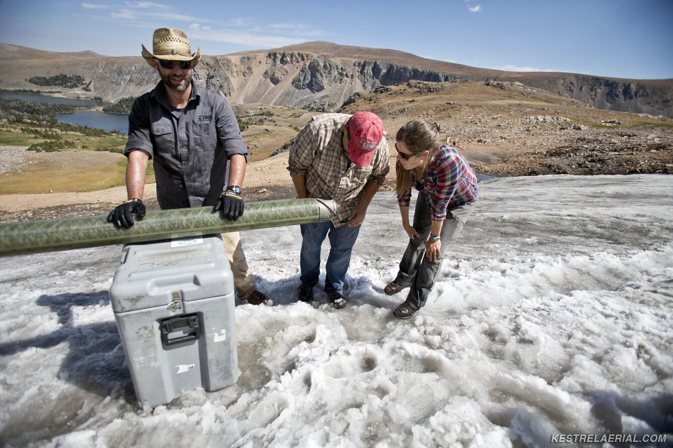Researchers are coring ice patches in the Beartooth Mountains of Montana.